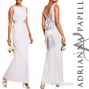 ADRIANNA PAPELL Satin Bow Open Back Evening/Bridesmaid Gown